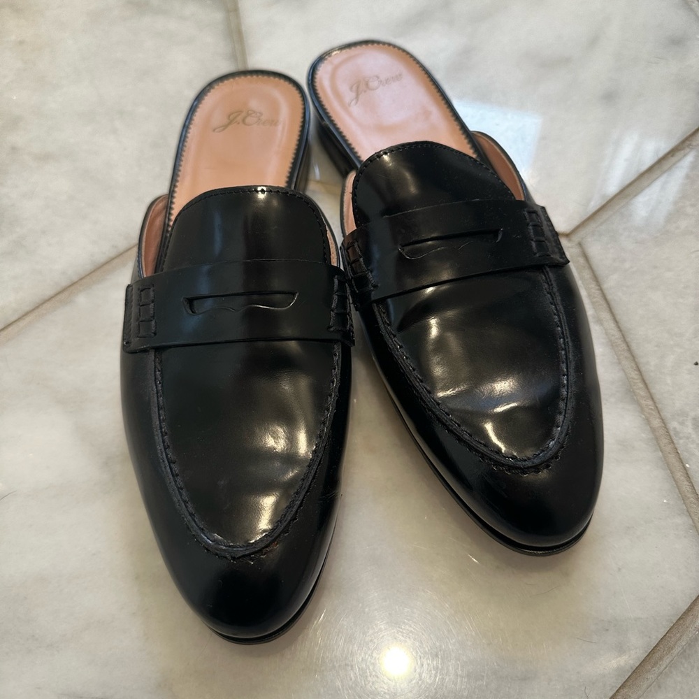 JCrew Black Leather Slide Loafers Size 8.5